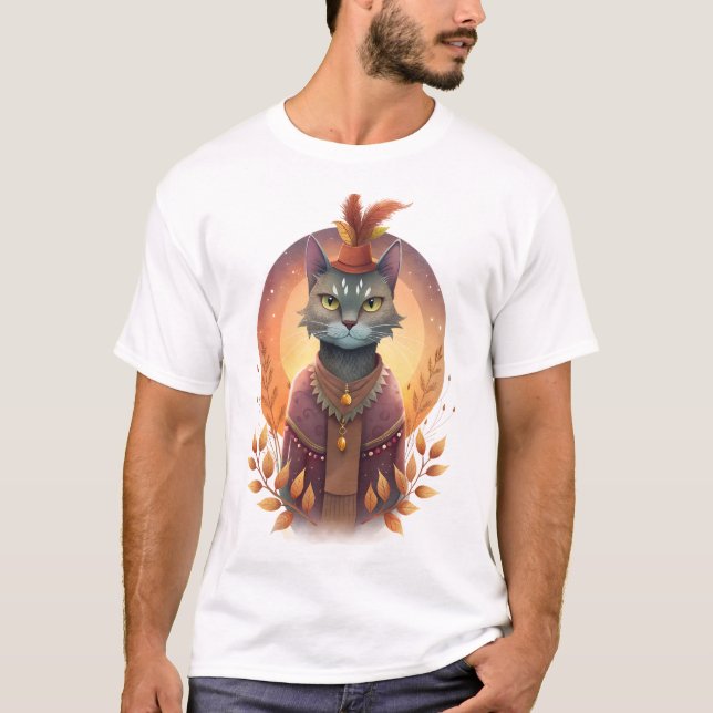 T-Shirts cat in boho style (Front)