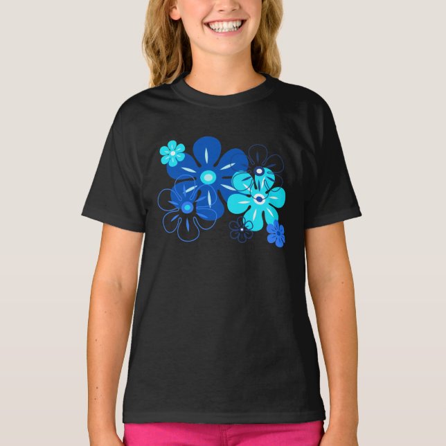 T-shirts de fille tropicale de pluie de fleurs (Devant)