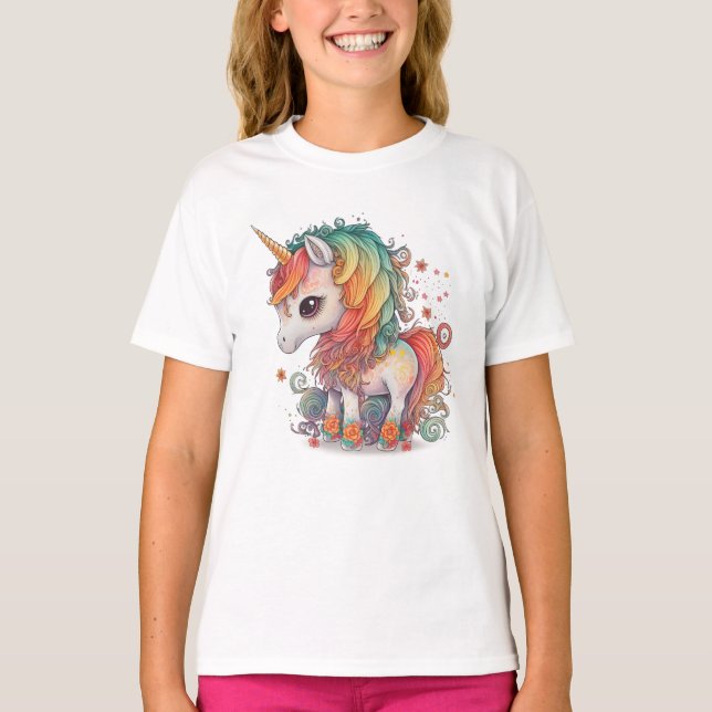 t-shirts de filles d'art à la licorne mignonne (Devant)