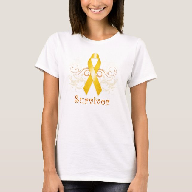T-shirts de survivant de Cancer de ruban d'or (Devant)
