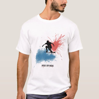 T-shirts featuring a man jumping on a snowboard.