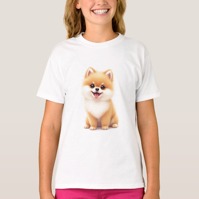 T-shirts pour filles (adorable chiot de Poméranie) (Devant)
