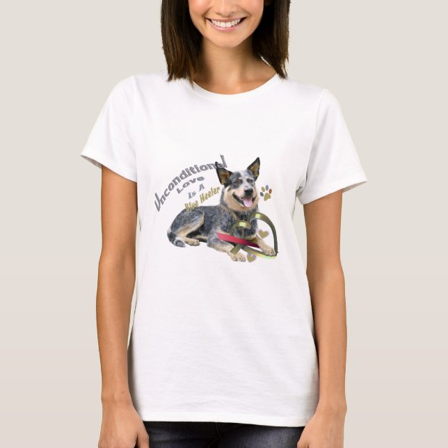 T-shirts sans conditions bleu d'amour de Heeler (Devant)