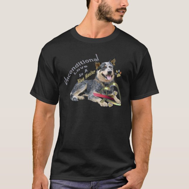 T-shirts sans conditions bleu d'amour de Heeler (Devant)