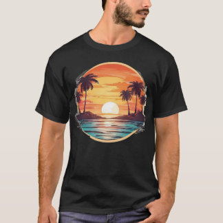 T-shirts vintages Palm tree avec couleur Sunset ré