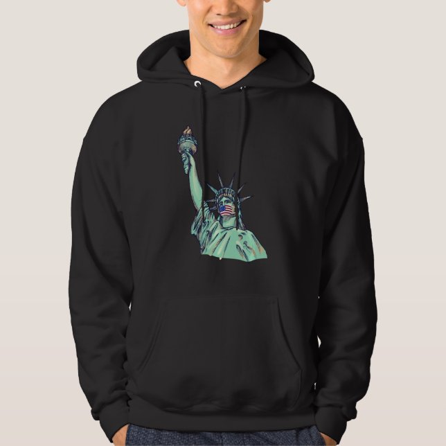 T Statue Of Liberty With Face Mask Hoodie (Front)