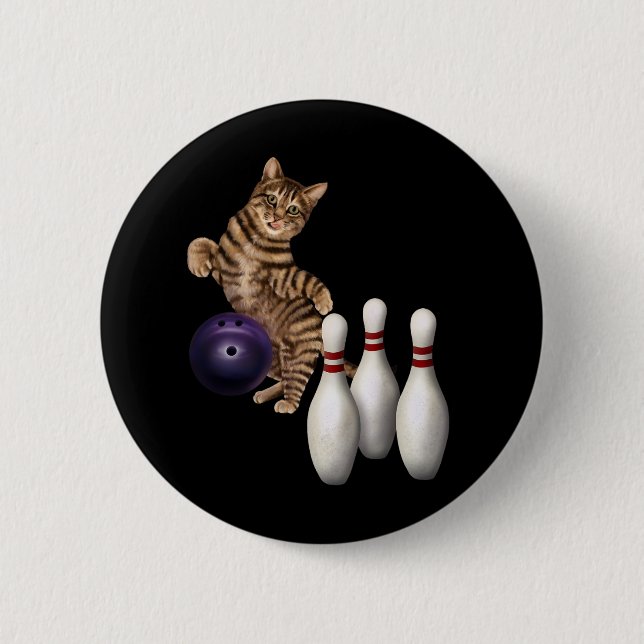Tab Funny Cat Bowling  2 Inch Round Button (Front)