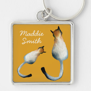 Tabby black and brown cat illustration keychain