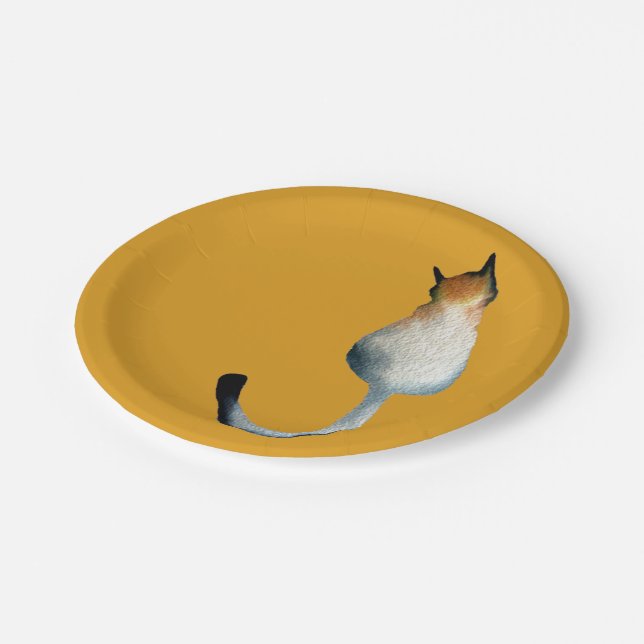 Tabby black and brown cat illustration paper plate (Angled)