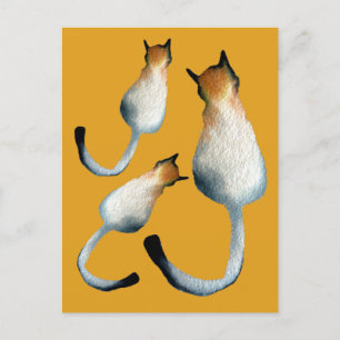 Tabby black and brown cat illustration postcard