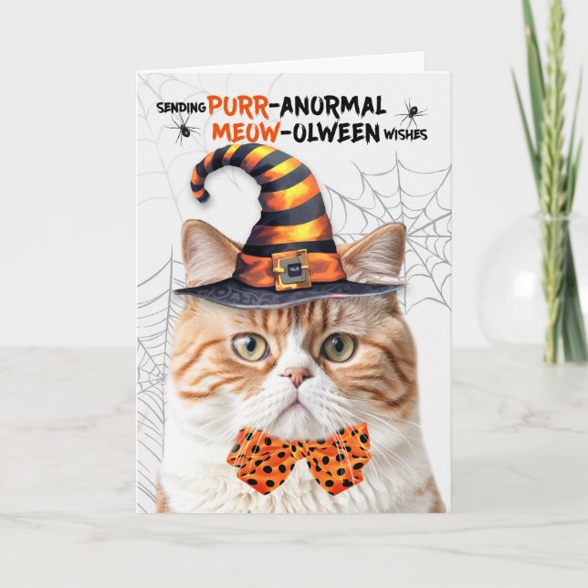 Tabby British Halloween Cat PURRanormal MEOWolween Holiday Card (Front)