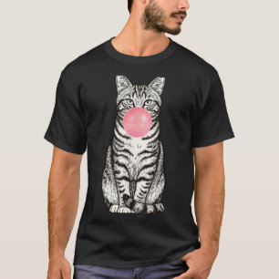 Tabby Bubblegum Cat Cute Funny Cat Blowing Pink T-Shirt