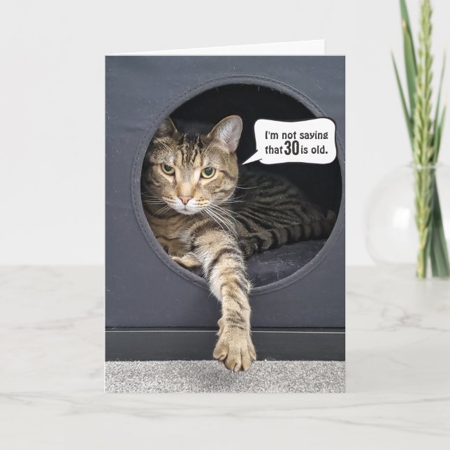 Tabby Cat 30th Birthday Humour Card (Front)