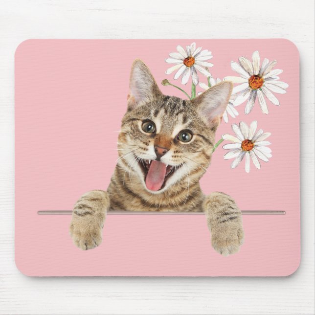 Tabby Cat and Daisies Mouse Pad (Front)