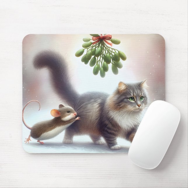 Tabby Cat and Mouse Under a Mistletoe Pad (With Mouse)