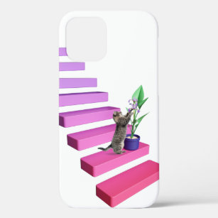 Tabby Cat and Plant On Stairs iPhone 12 Case