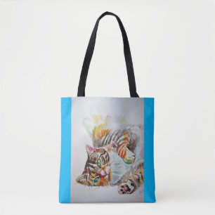Tabby Cat Aquarelle Ginger Chats amoureux Sac four