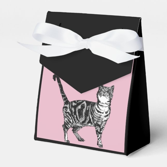 Tabby Cat Art pink Birthday Party Cake Favor Box (Front Side)