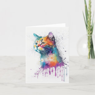 Tabby Cat B Portrait In Watercolors & Pen Holiday Card