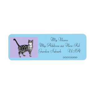 Tabby Cat Blue and Purple Return Étiquettes d'adre