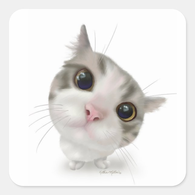 Tabby Cat Cartoon Square Sticker (Front)
