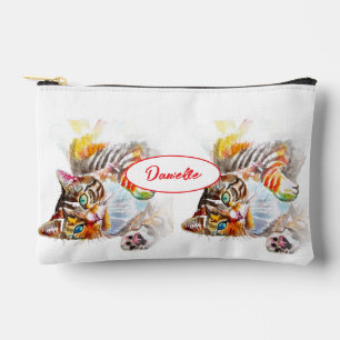 Tabby Cat Cats Cute Watercolor Painting Girls Accessory Pouch