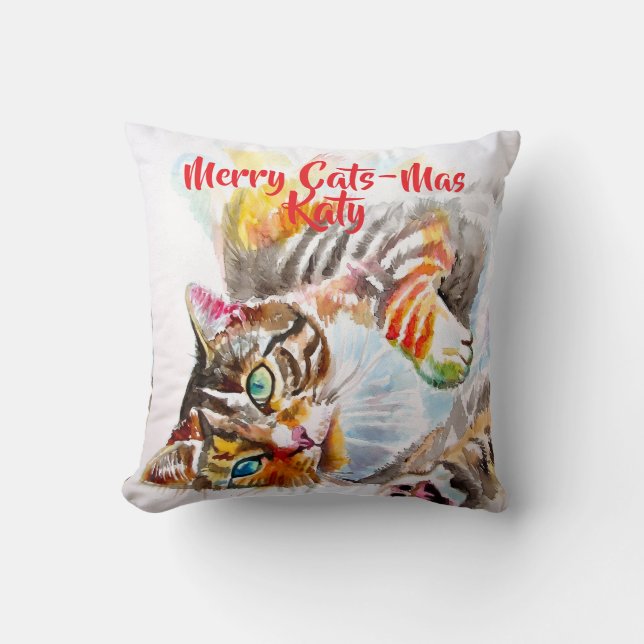 Tabby Cat Cats Merry Christmas Cats-Mus Girls Throw Pillow (Front)