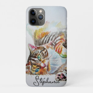 Tabby Cat cats pet art Watercolor Ladies Wallet iPhone 11 Pro Case