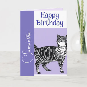 Tabby Cat Cats Purple Pet Girls Name Birthday Card