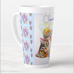 Tabby Cat Cats Watercolor Womans Name Latte Mug<br><div class="desc">Hand Painted Purple Tuxedo Cat floral Latte Mug. A glorious watercolor and hand drawn cat & floral design. Designed from my original watercolor paintings,  that I painted from my own flower garden.</div>