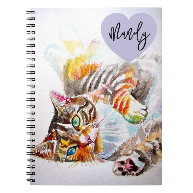 Tabby Cat Cats Watercolour Feline Woman's Name Notebook (Front)