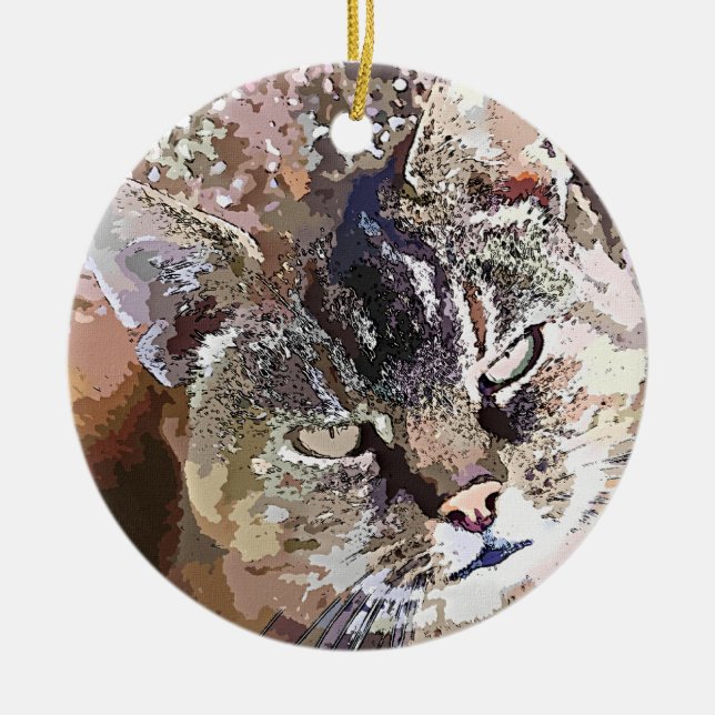 TABBY CAT CERAMIC ORNAMENT (Front)