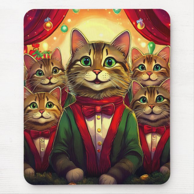 Tabby Cat Christmas Choir Mouse Pad (Front)