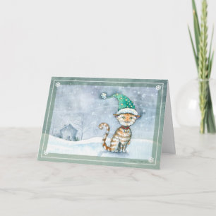 Tabby Cat Christmas Holiday Card by Molly Harrison