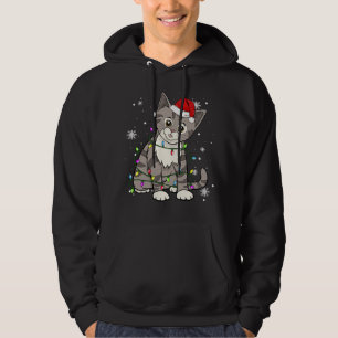 Tabby Cat Christmas Lights Christmas Cat Santa hat Hoodie