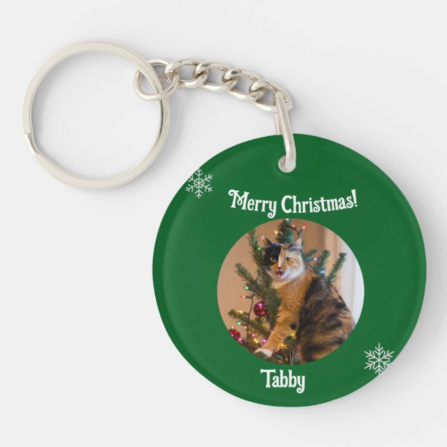 Tabby Cat Customize Photo Name Keychain (Front)