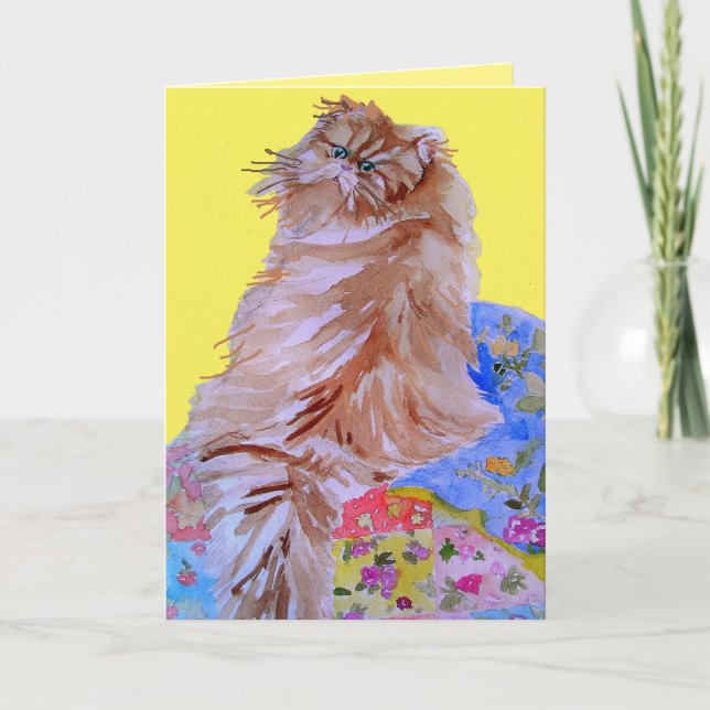 Tabby Cat Cute Cats Quit Watercolor Birthday Card (Front)