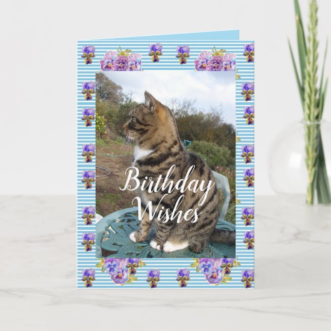 Tabby Cat Cute Stripé Chats floral Carte d'anniver (Devant)