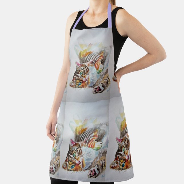 Tabby Cat Cute Watercolor Cats pet Animal Apron (Insitu)