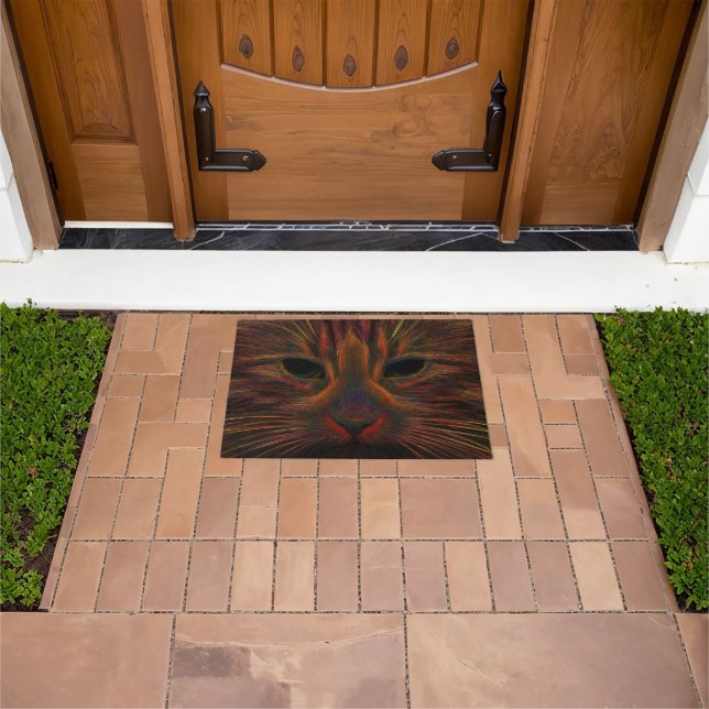 Tabby Cat Design Orange Copper Black Photo Art Doormat (Outdoor)