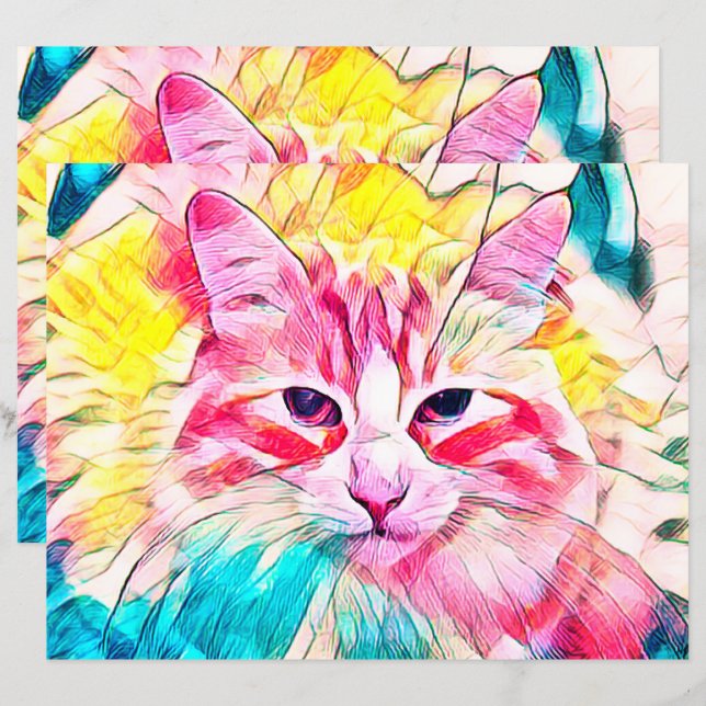 Tabby Cat Design Pink Yellow Teal Art Design (Front/Back)