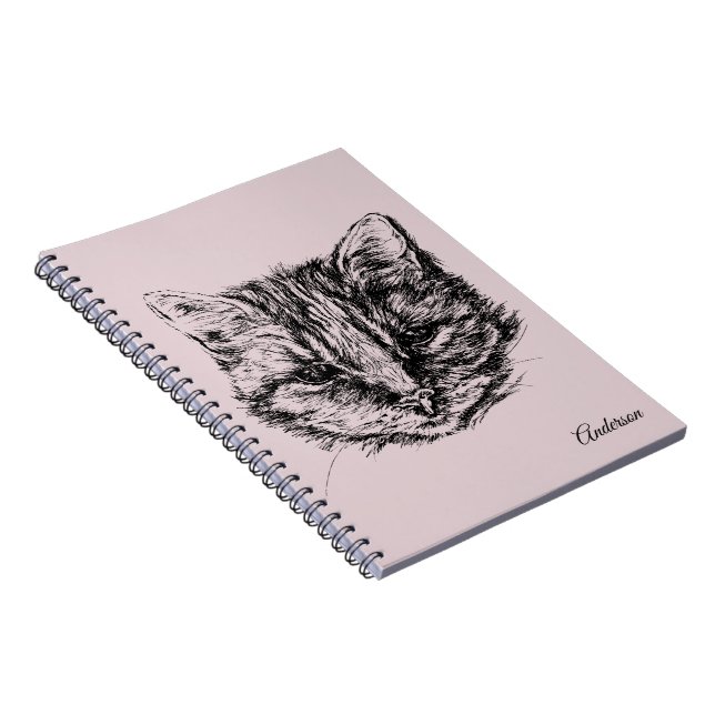 Tabby Cat Drawing Custom Colour Personalized Notebook (Right Side)
