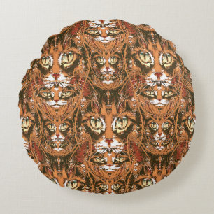 tabby cat facw pattern round pillow