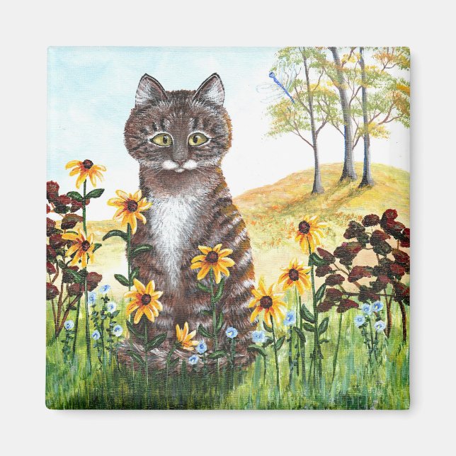 Tabby Cat Fall Landscape Leaves Creationarts Magnet (Front)