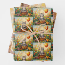 Tabby Cat & Flowers Girl's Personalized Birthday