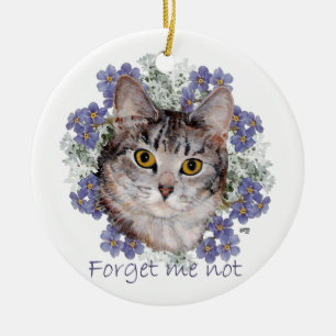 Tabby Cat Forget Me Not Ceramic Ornament