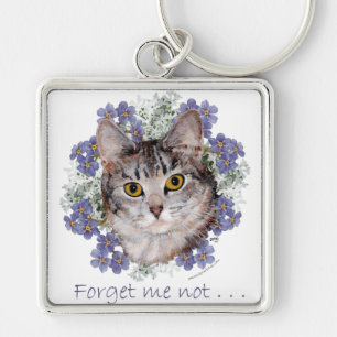 Tabby Cat Forget-Me-Not Keychain