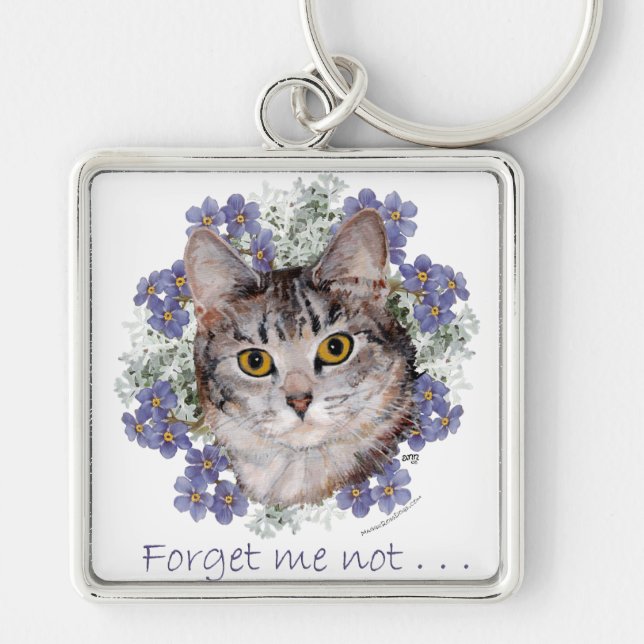 Tabby Cat Forget-Me-Not Keychain (Front)