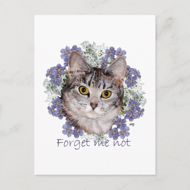 Tabby Cat Forget Me Not Postcard (Front)