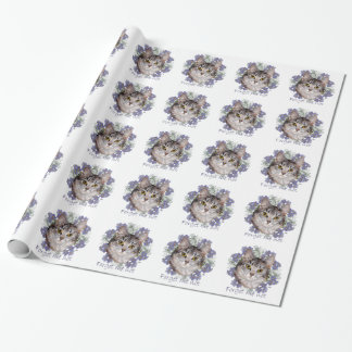 Tabby Cat Forget Me Not Wrapping Paper